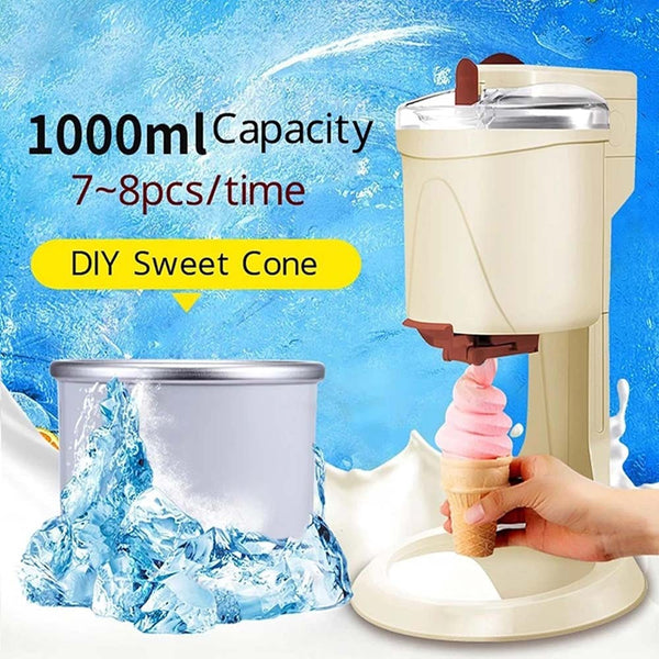1L Automatic Small Soft Ice Cream Cones Maker Household DIY Ice Cream Roll Maker