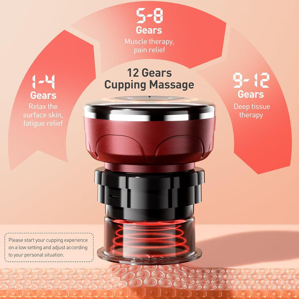 Electric Cupping Therapy Smart Scraping Massager Set 8 Massage Cups Red Light