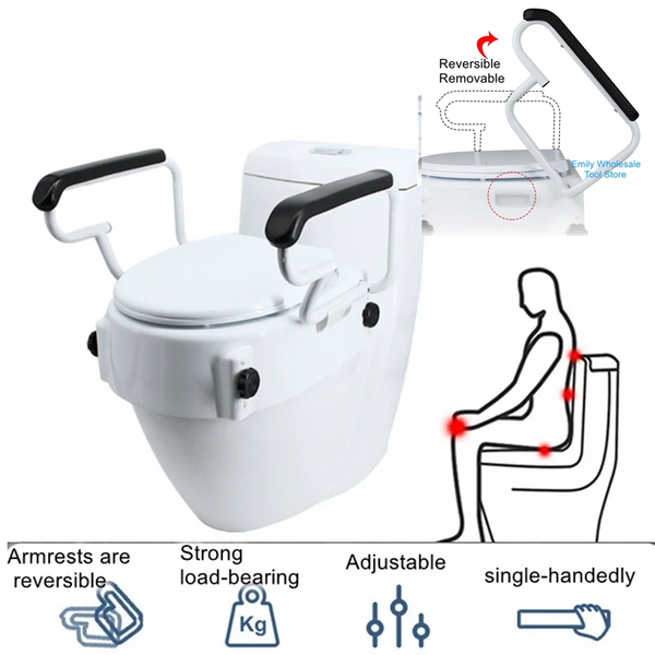 Toilet Seat Risers Raised Toilet with Armrest Adjustable Height for the Elderly