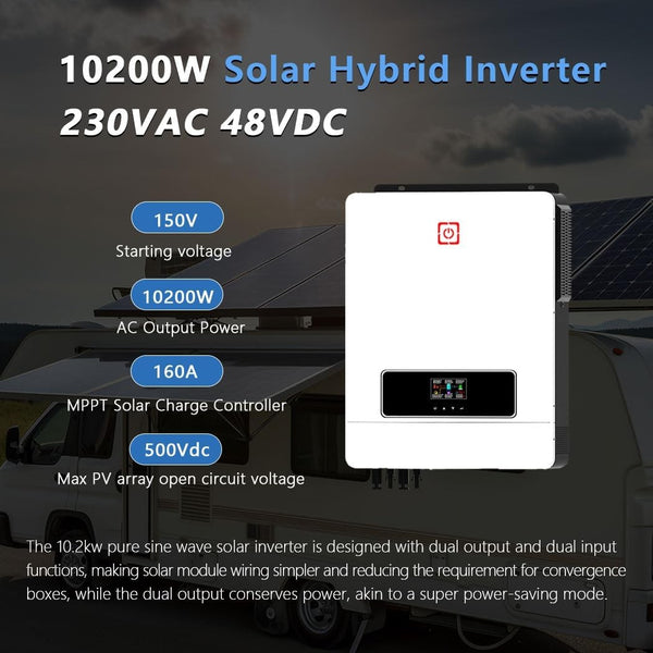 10.2KW On/Off Grid Solar Hybrid Inverter 160A Charge Controller PV Max 500V