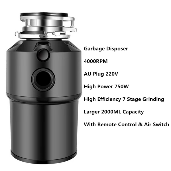 750W Kitchen Food Waste Garbage Disposer with Remote Control Air Switch 2000ML
