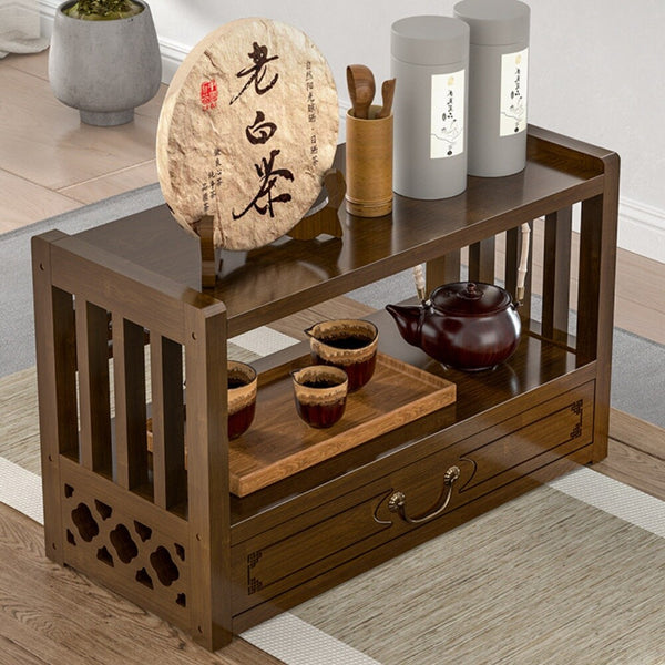 2-Tier Meditation Altar Table with Drawers 100% Bamboo Furniture for Displaying