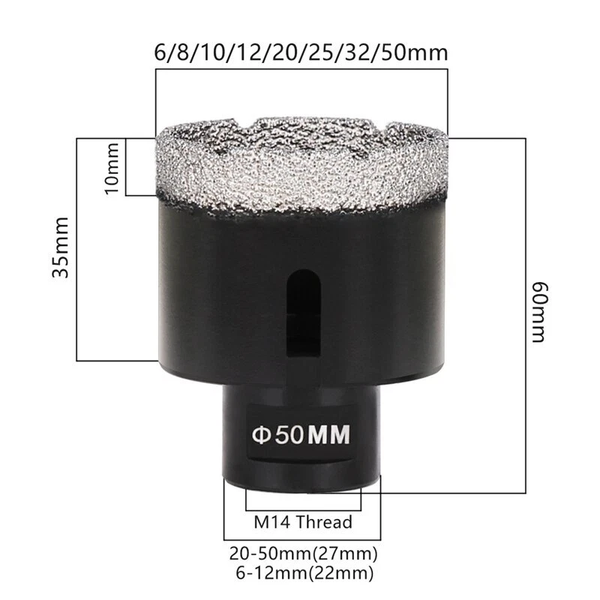 10Pcs M14 Thread Diamond Dry Drill Bit Vacuum Brazed Drilling Core Bits Set AU