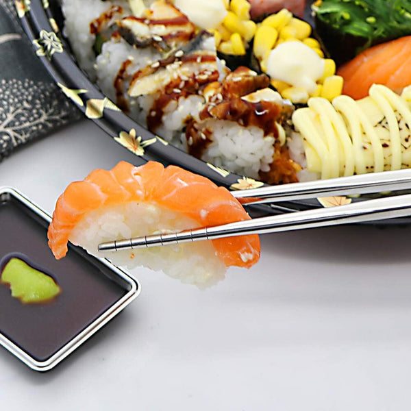 10 Pairs Stainless Steel Chopsticks Reusable Square NonSlip Chop Sticks Gift Set