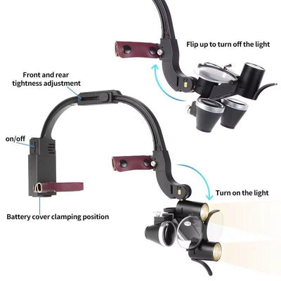 Dental Loupes With Light 3.5X420mm Magnifying Glass Binoculars Angle Adjustable