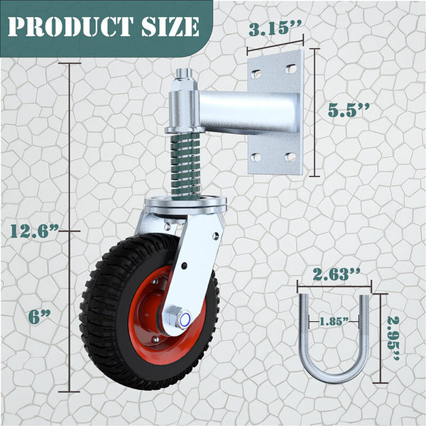 6" Gate Wheels Spring-Loaded Gate Wheels Caster Rotating Fence Wheel Max.600lbs.