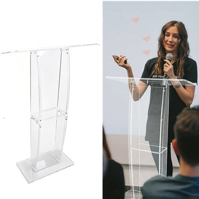 Transparent Acrylic Podium Stand Free Standing Church Pulpit for Speech Wedding