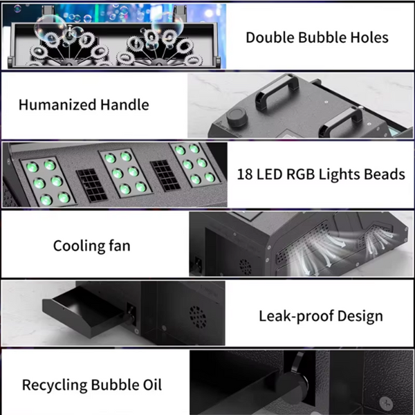 3 IN 1 Smoke Fog Bubble Machine LED Stage DJ Light Fogger DMX512 Remote Control