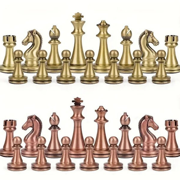 Upscale Metal Chess Set Foldable Wooden Chess Board Zinc Alloy Chess Pieces