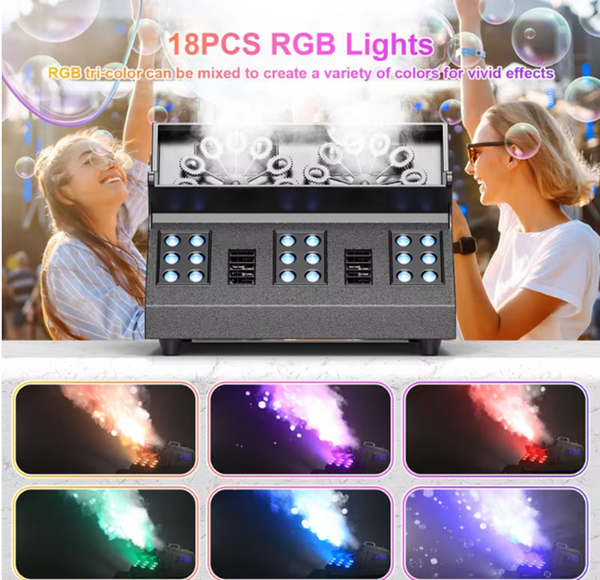3 IN 1 Smoke Fog Bubble Machine LED Stage DJ Light Fogger DMX512 Remote Control