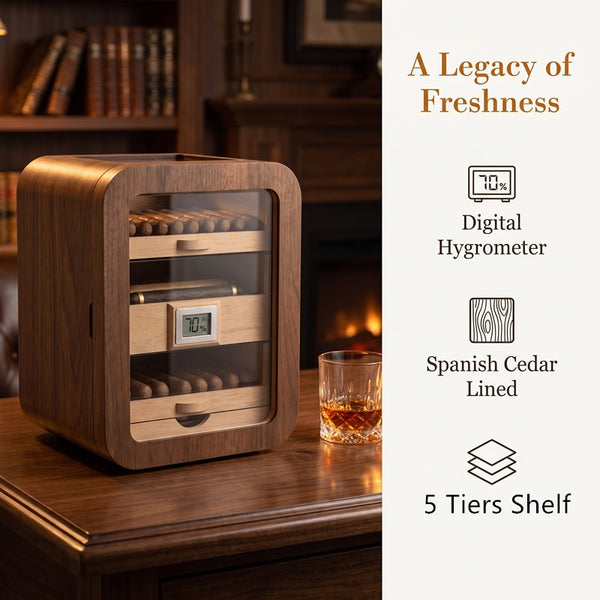 5 Tiers Cigar Humidor Cabinet 110 CT Cedar Wooden Cigar Box Digital Hygrometer