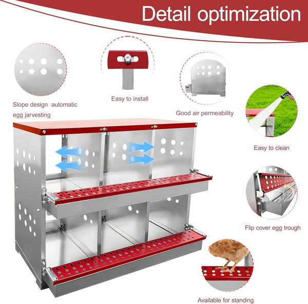 6 Hole Chicken Hen Coop Hutch Inside Outside Roll Away Lay Egg Nesting Box Metal