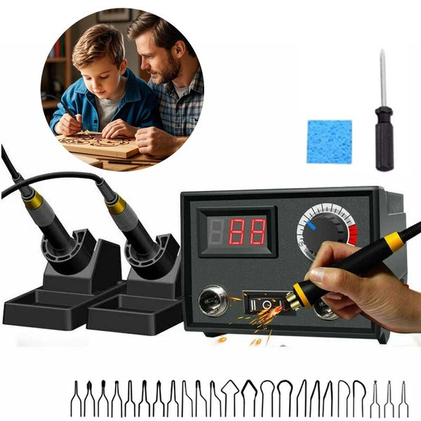 Pyrography Wood Burning Kit Wood Burner Tool Dual Pen 60W Adjustable Temperature