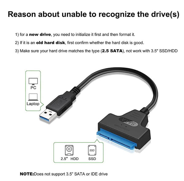 USB3.0 to SATA 2.5" Hard Drive HDD SSD Adapter Converter USB SATA Cable External