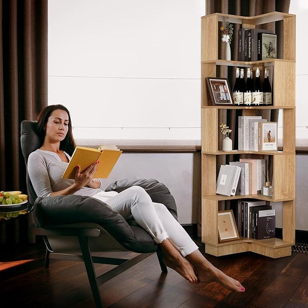 5 Tier Corner Bookshelf Storage Large Wooden Open Storage Display Stand 1.75m AU