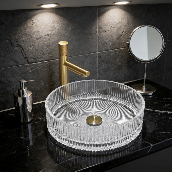 Bathroom Basin Round Glass Vanity Basin Above Counter Transparent Hand Wash Bowl