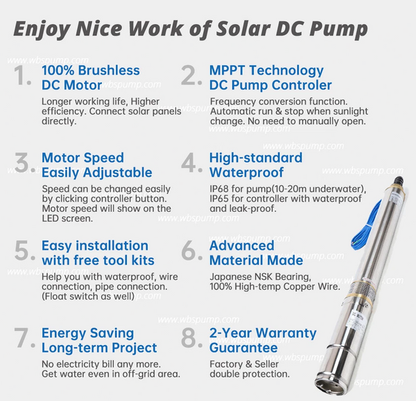 4" Solar Bore Well Pump Submersible Water 5.2m³/H 146m Farm Ranch