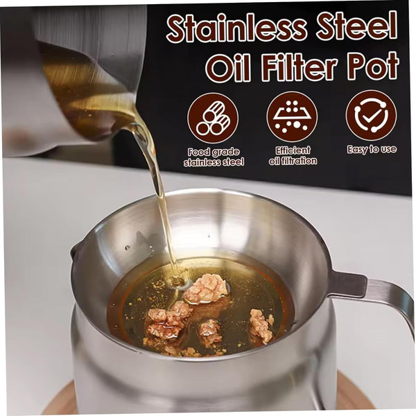 2L Stainless Steel Oil Filter Pot Deep Fryer Pot Oil Tank Kettle for Oil Storage