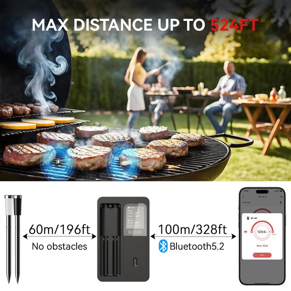 Wireless Meat Thermometer Food Meat Oven BBQ Thermometer Bluetooth WIFI Control