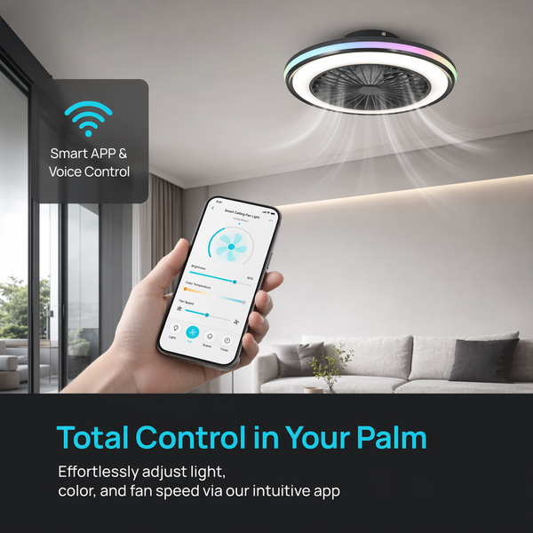 Modern Ceiling Fans Light LED Lights 6 Speeds App + Remote Control 3000K-6000K