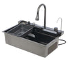 Kitchen Sink Single Bowl Basin Stainless Steel Bar w/Digital Faucet & Cup Washer