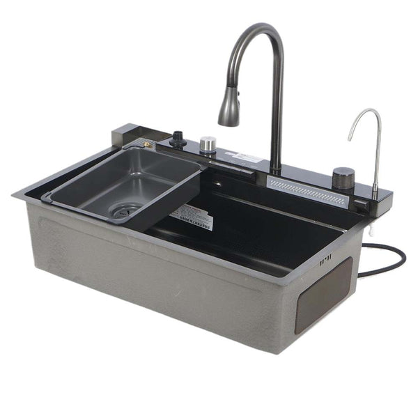 Kitchen Sink Single Bowl Basin Stainless Steel Bar w/Digital Faucet & Cup Washer