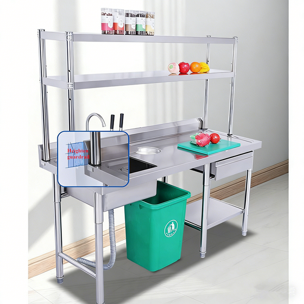 Stainless Steel Sink Kitchen Work Benches Table Washing Basin with Drawer & Rack