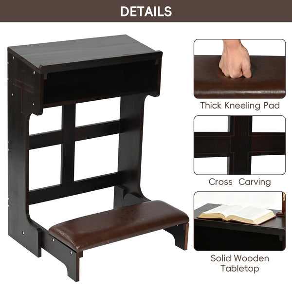 Wood Prayer Bench Stool Kneeler with Shelf and Cushion Church Prayer Table Chair