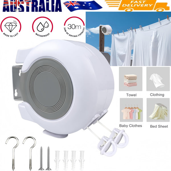 Double Retractable Washing Lines Heavy Duty Clothes Line Indoor Outdoor 30M Long
