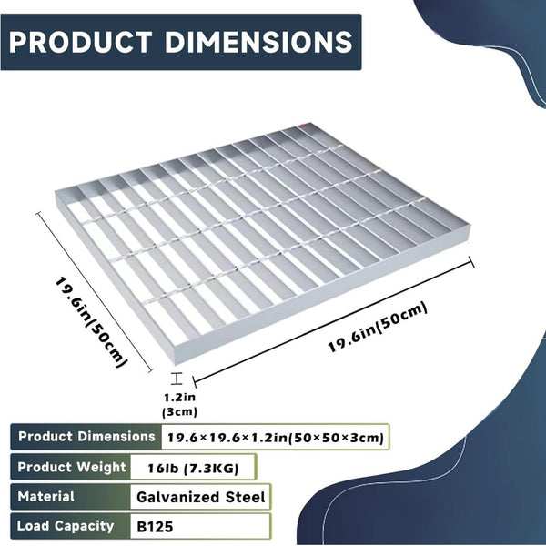 Galvanized Steel Drain Grate 50×50 CM Outdoor Drain Cover Heavy Duty for Yard AU