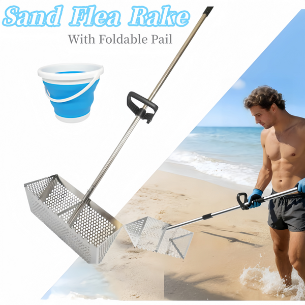 Sand Fleas Rake With Pail Shark Tooth Sifter Stainless Steel Sand Fleas Rake