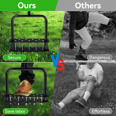 Manual Lawn Aerator Tool 14 Metal Spikes Grass Soil Aerator Ergonomic T-Handle