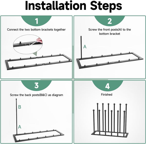 Metal Boot Rack for Tall Boots Storage Black Boot Organizer with 12 Long Posts