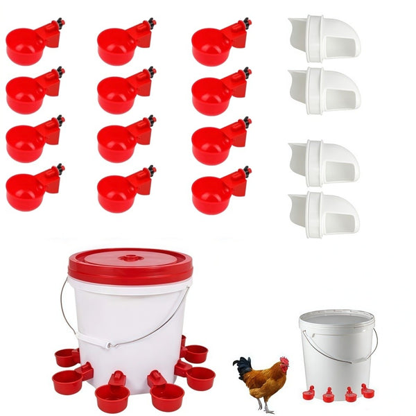 Automatic Chicken Feed Bucket with 12 Feeders Ports 10L Capacity Poultry Feeder