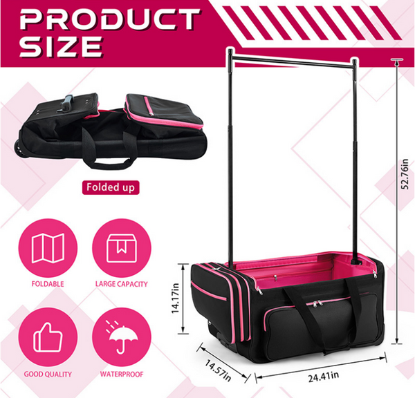 24inch Dance Bag Suitcase Garment Rack Duffel Rolling Luggage Upright Storage