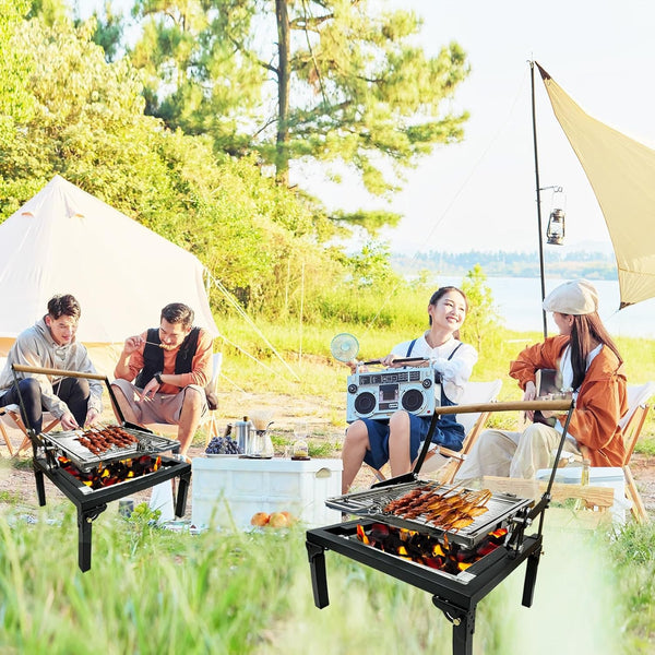 Portable 360°Rotating Charcoal Grill with Flipping Basket Folding Barbecue Grill