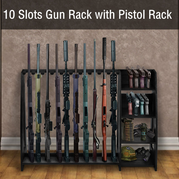 10-Slot Standing Rifle Gun Rack Shotgun Firearm Home Storage Display Wooden Rack