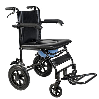 2 in 1 Foldable Shower Chair Disabled Bedside Commode Wheelchair Toilet Chair