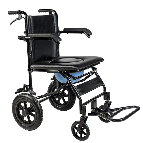 2 in 1 Foldable Shower Chair Disabled Bedside Commode Wheelchair Toilet Chair