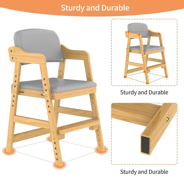Wooden High Chair for Toddlers Teens Learning Chair Grows with Kid for Dining