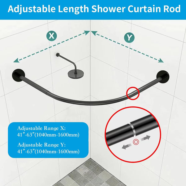 SUS304 Curved Shower Curtain Rod Black Stainless Steel 90-130cm Extendable AU