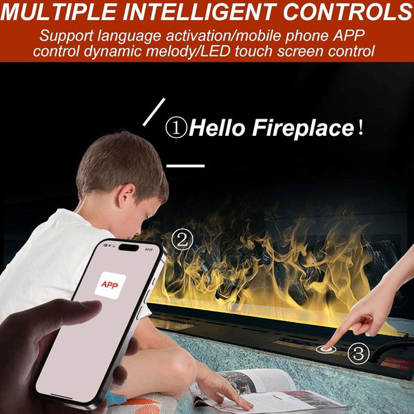 100CM Water vapor fireplace 4D electric fireplace 168 Color Voice & App Control