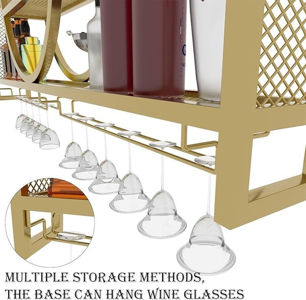 3-Tier Metal Wine Rack w/LED Light Wine Bottle Shelf For Home Bar Display 1.2m