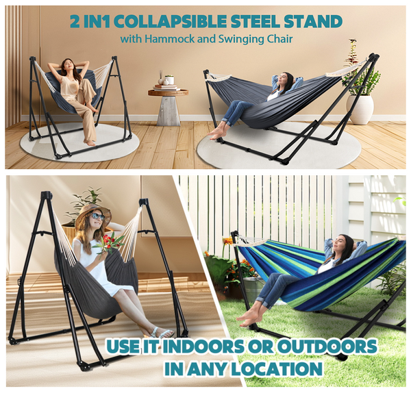Foldable Hammock Swinging Chair Hammock With Stand Pop Up Hanging Camping Bed