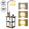 Standing End Side Table Floor Lamp 3-Tier Storage Shelves with Charging Station