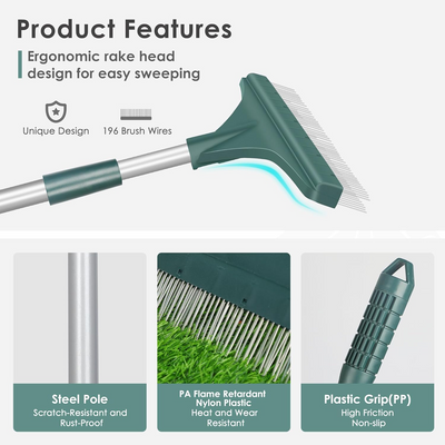 Artificial Turf Rake Adjustable Handle Lawn Broom for Artificial Grass Leaves