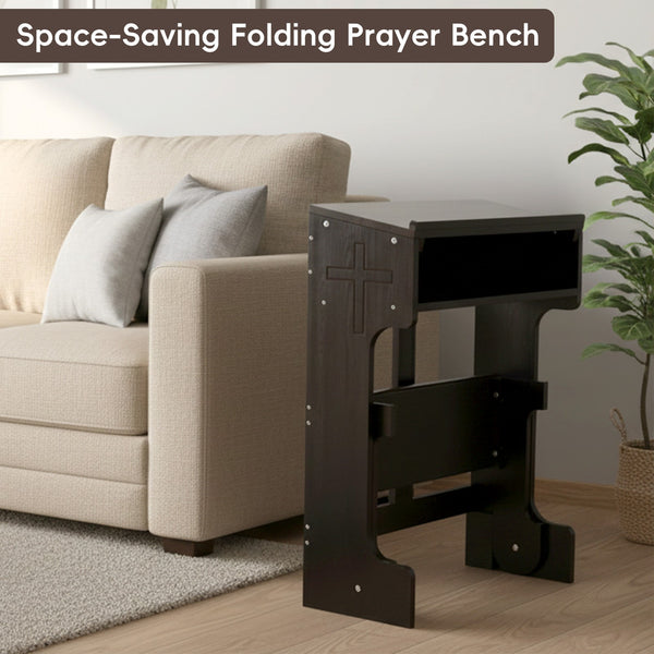 Wood Prayer Bench Stool Kneeler with Shelf and Cushion Church Prayer Table Chair