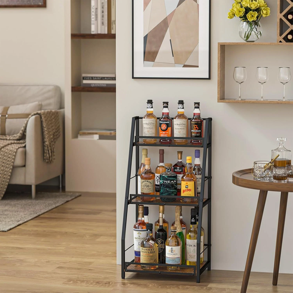 3-Tier Metal Wine Rack with LED Light Wine Bottle Shelf For Home Bar Display AU