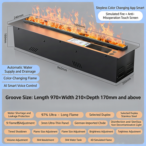 Water vapor fireplace 4D electric fireplace 168 Color Changes Voice App Control