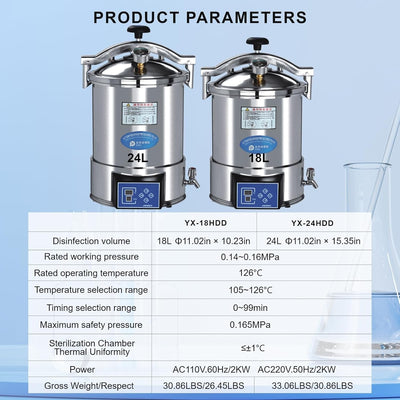 24L Autoclave High Pressure Steam Sterilizer with Timer And LCD Digital Display